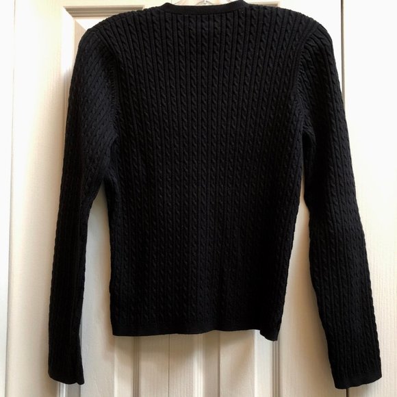 RALPH LAUREN LRL Vintage Classic Cardigan Cable Knit Cotton Black Petite PS - Picture 3 of 8